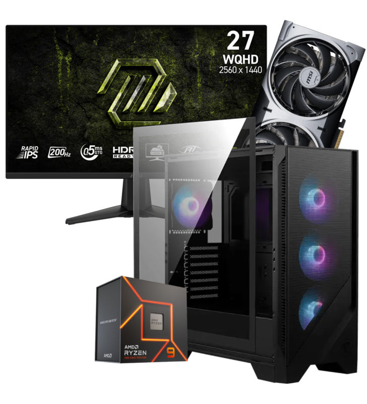 Setup Gamer Special Pc de Bureau Gaming / Ryzen 9 7950X / RTX 5070 12G / 64 Go Avec Écran Gaming MSI MAG 27" WQHD IPS / 200 Hz