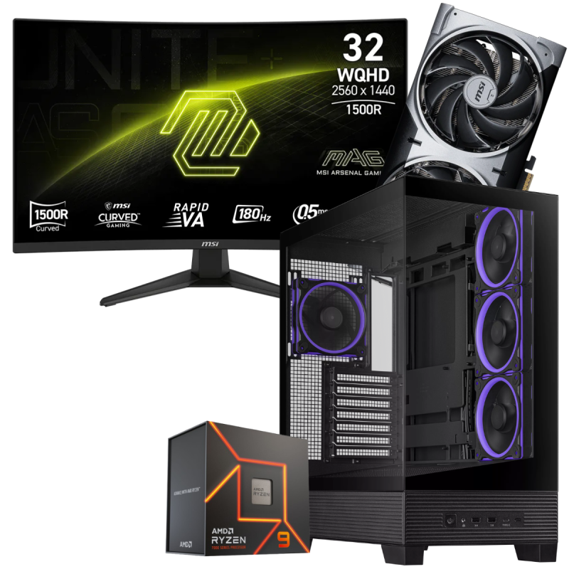Setup Gamer Special Pc de Bureau Gaming / Ryzen 9 7950X / RTX 5070 12G / 64 Go Avec Écran Gaming CURVED MSI MAG 32" WQHD VA / 180 Hz