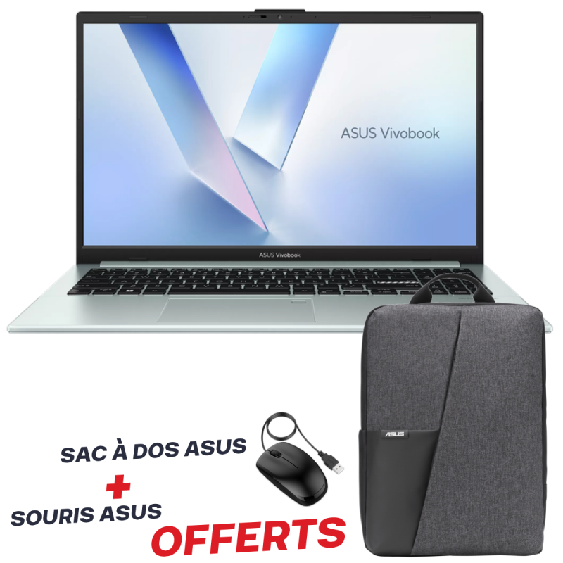 Pc Portable ASUS Vivobook Go 15 OLED E1504FA / Ryzen 5 7520U / 16 Go / 1 To SSD / Windows 11 / Gris Vert Avec Sac à Dos + Souris Asus