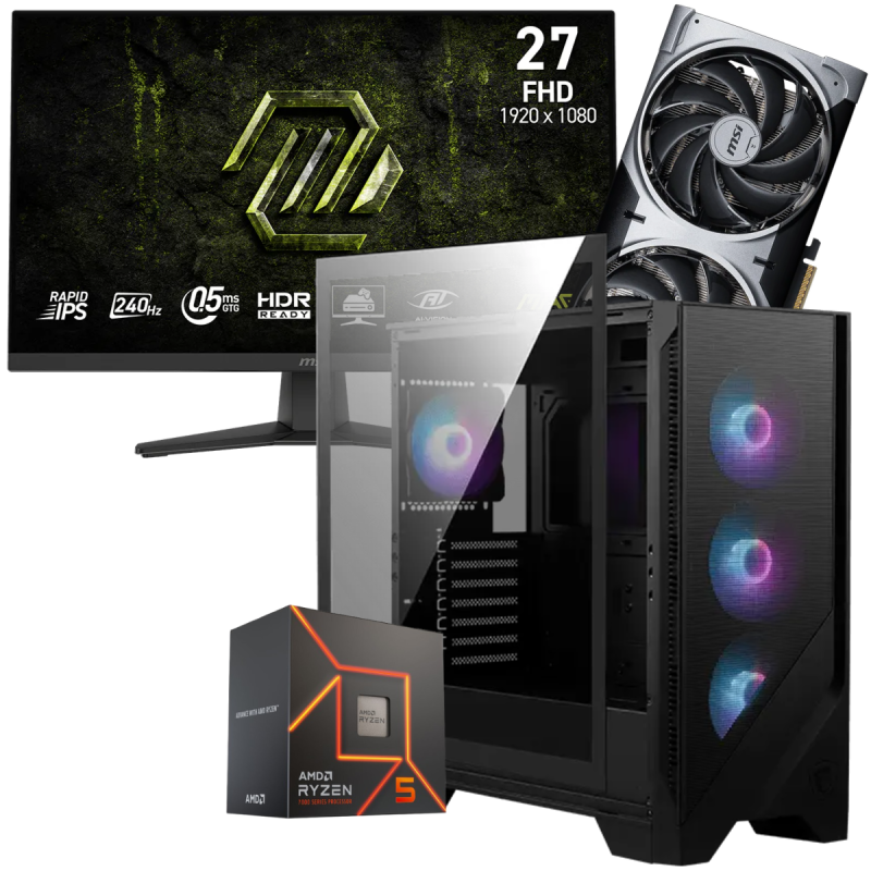 Setup Gamer Special Pc de Bureau Gaming / Ryzen 5 7500F / RTX 5070 12G / 32 Go Avec Écran MSI 27" Full HD IPS / 240 Hz