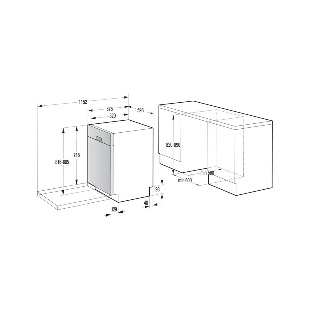 LAVE VAISSELLE SEMI INTEGRABLE GORENJE 14 COUVERTS / Silver