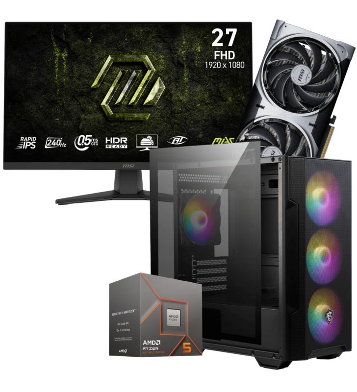Setup Gamer Special Pc de Bureau Gaming / Ryzen 5 7600 / RTX 5070 12G / 32 Go Avec Écran Gaming MSI MAG 27" Full HD IPS / 240 Hz