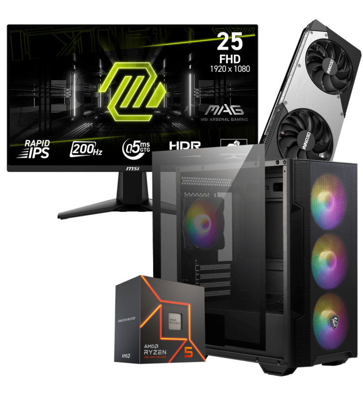 Setup Gamer Special Pc de Bureau Gaming / Ryzen 5 7600 / RTX 5070 12G / 32 Go Avec Écran MSI 27" Full HD IPS / 240 Hz