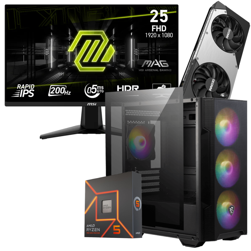 Setup Gamer Special Pc de Bureau Gaming / Ryzen 5 7600X / RTX 5070 12G / 32 Go Avec Écran Gaming MSI MAG 27" Full HD IPS / 240 Hz