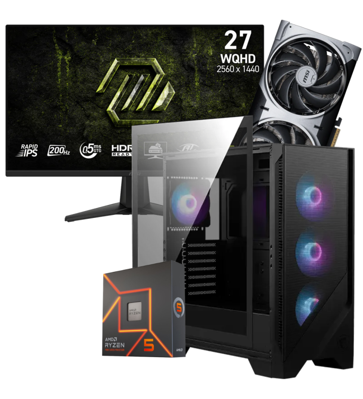 Setup Gamer Special Pc de Bureau Gaming / Ryzen 5 7600X / RTX 5070 12G / 32 Go Avec Écran MSI 27" WQHD IPS / 200 Hz