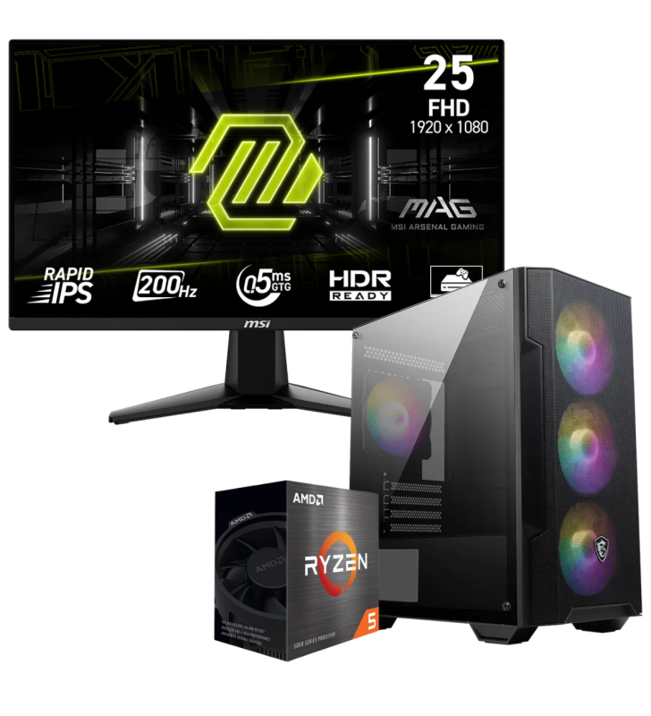 Setup Gamer Special Pc de Bureau Gaming / Ryzen 5 5500GT / Vega 7 / 16 Go Avec Écran Gaming MSI MAG 24.5" Full HD IPS / 200 Hz