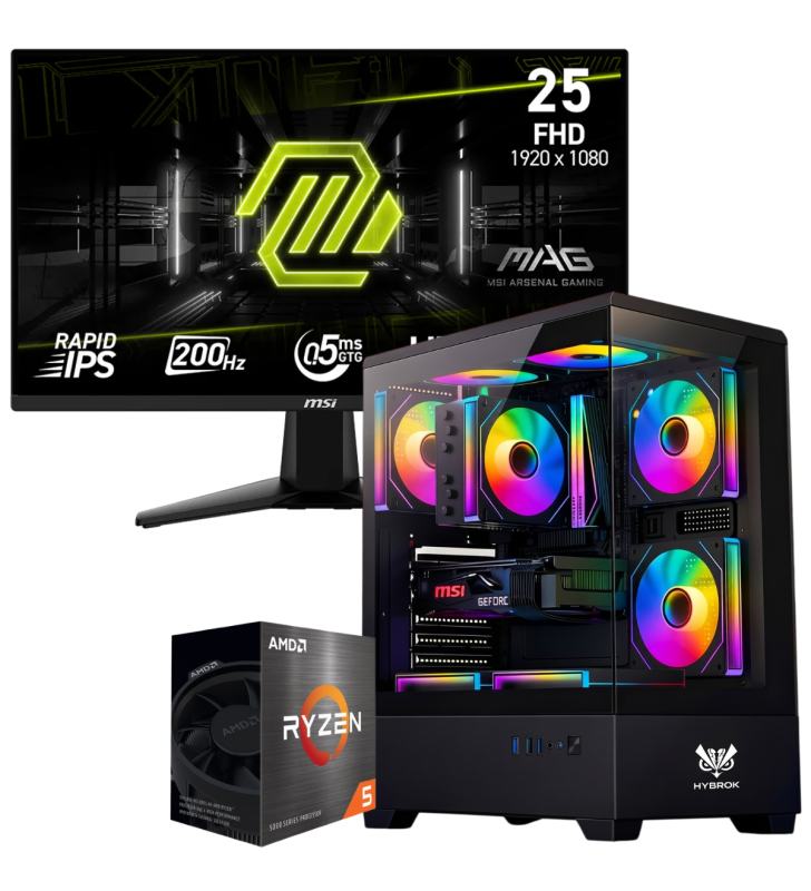 Setup Gamer Special Pc de Bureau Gaming / Ryzen 5 5500GT / Vega 7 / 16 Go Avec Écran Gaming MSI MAG 24.5" Full HD IPS / 200 Hz