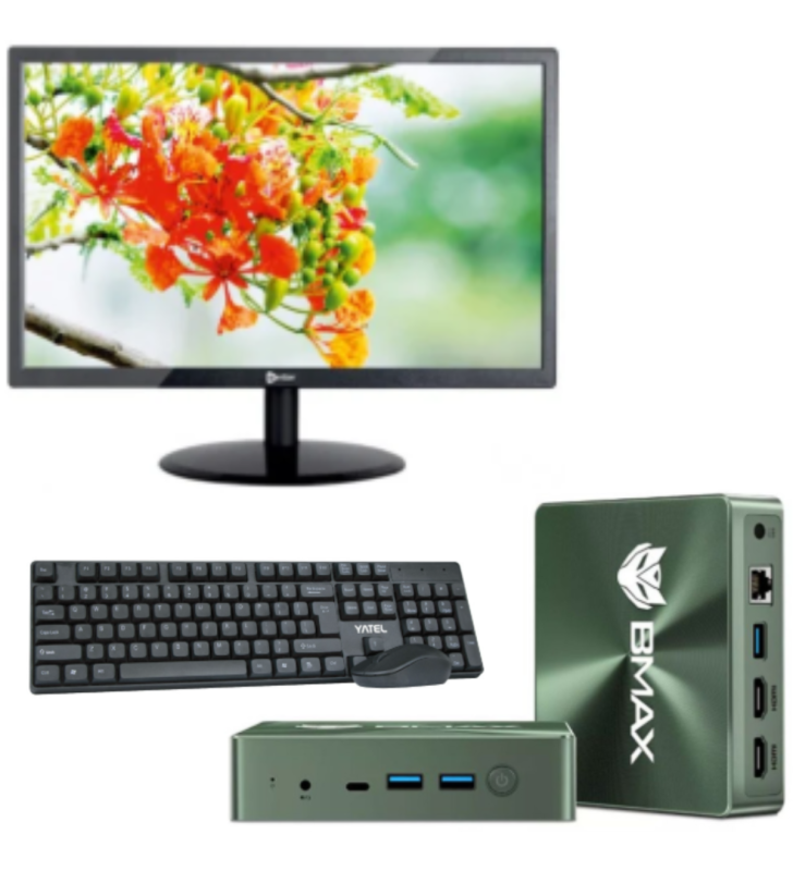 Mini Pc de bureau BMAX B6 TURBO / i5-8257U / 16 Go / 512 Go SSD / Windows 11 / Vert Avec Écran Enter 22" HD / VGA / HDMI / 60 Hz