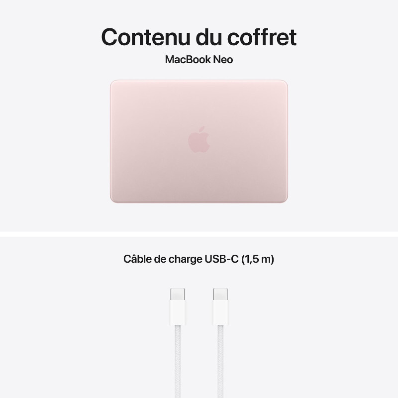 Apple MacBook Neo A18 Pro Avec Touch ID / 8 Go / 512 Go SSD / Rose poudré / Sans Adaptateur