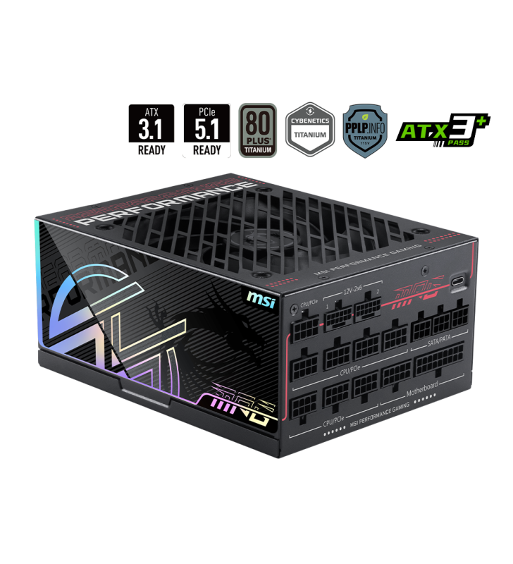 Boite d'alimentation MSI MEG Ai1300TS PCIE5 100% Modulaire / 1300W / 80 Plus Titanium