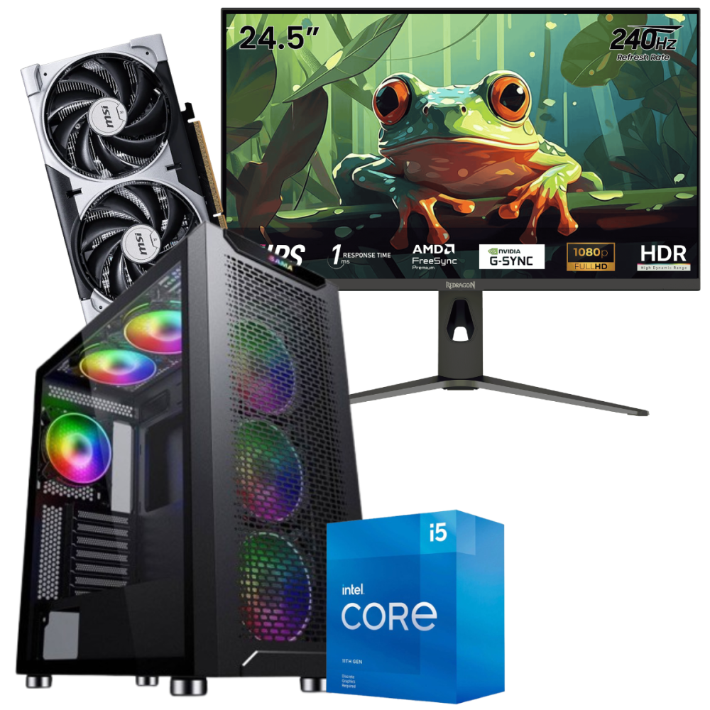 Setup Gamer Special Pc de Bureau Gaming / i5-11400F / RTX 5060 8G / 16 Go Avec Écran Gaming Redragon 24.5" Full HD IPS / 240 Hz / Noir