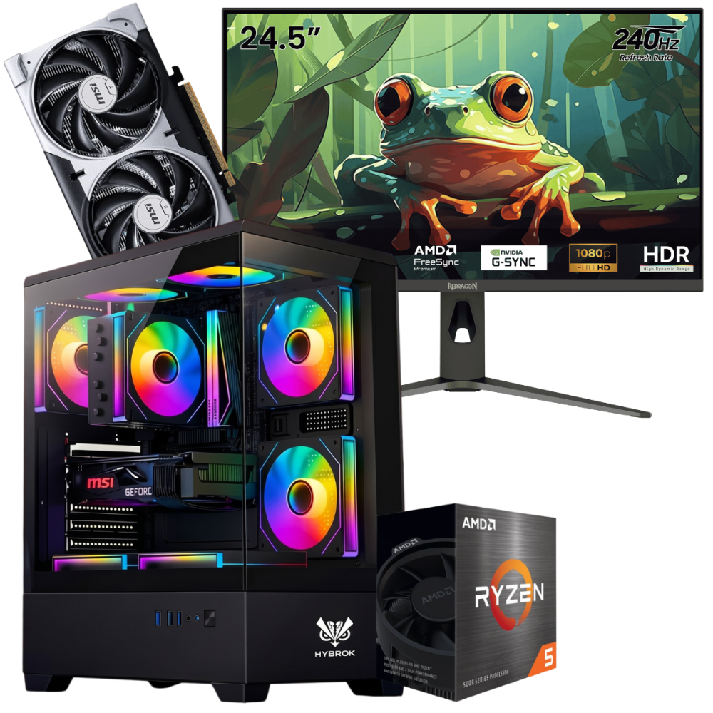 Setup Gamer Special Pc de Bureau Gaming / Ryzen 5 5500 / RTX 5060 8G / 16 Go Avec Écran Gaming Redragon 24.5" Full HD IPS / 240 Hz / Noir