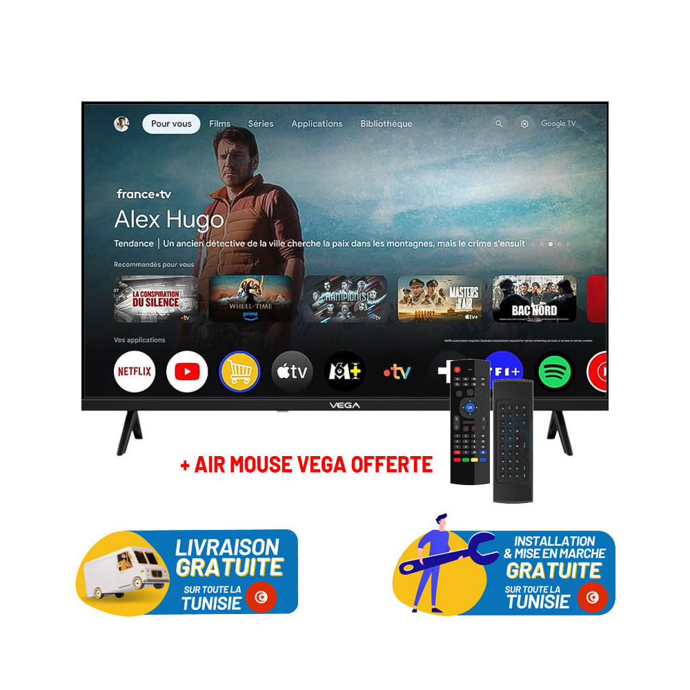 TV VEGA 55" QLED UHD 4K SMART GOOGLE TV / avec Récepteur intégré
