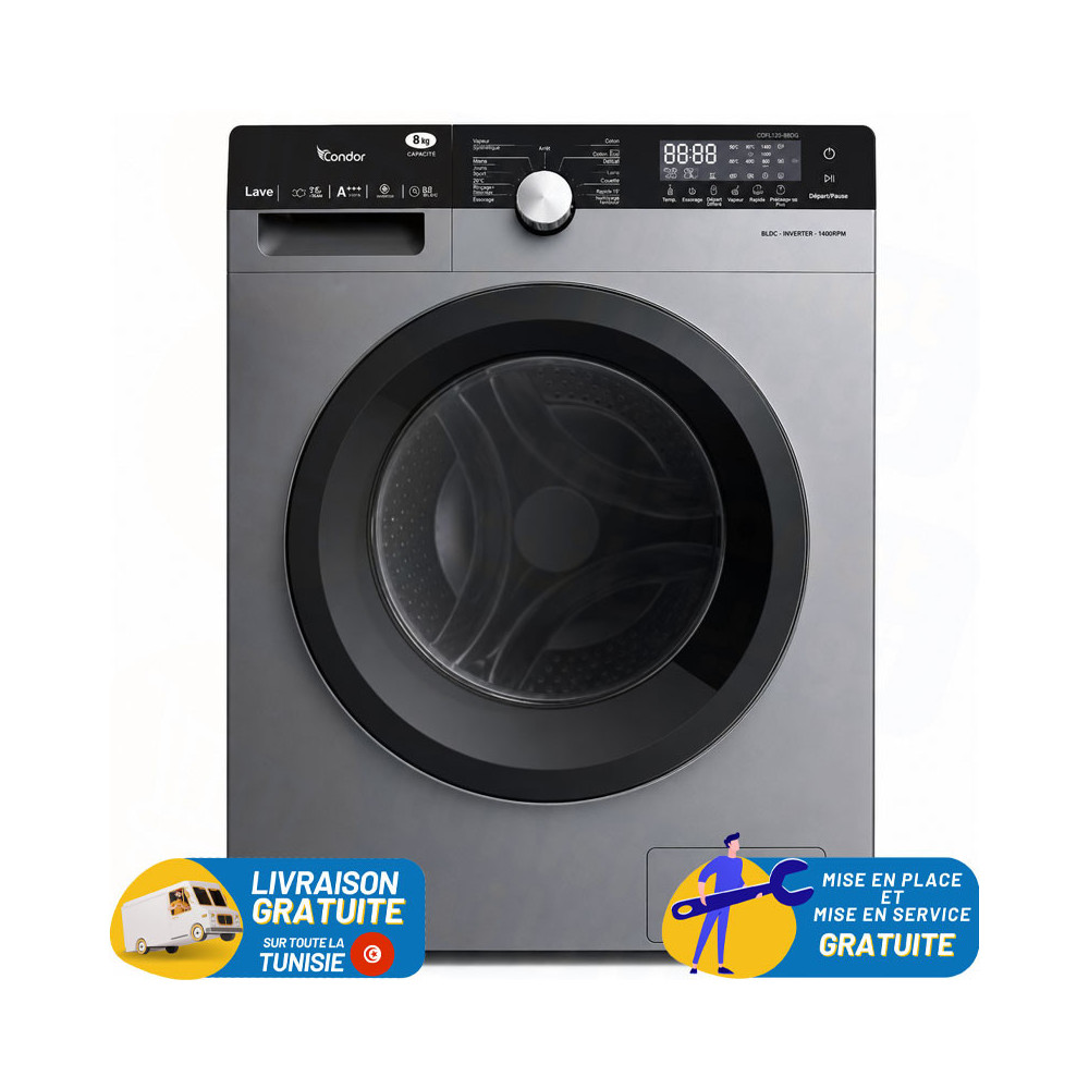 LAVE LINGE CONDOR INVERTER 10.5KG / 1400tr/min / TITANUIM