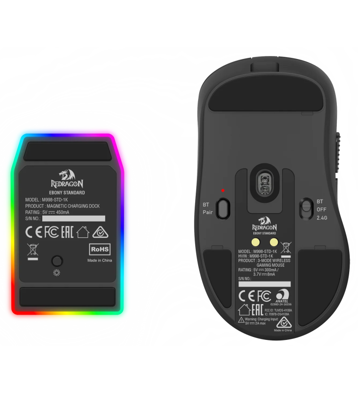 Souris Sans Fil Gamer Redragon EBONY M998 STD / avec station de charge magnétique / BLACK