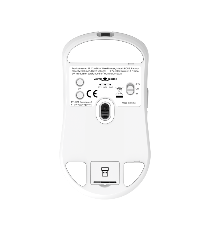 Souris Sans fil Gamer White Shark WGM-5021 BORS / 12.000 DPI / WHITE
