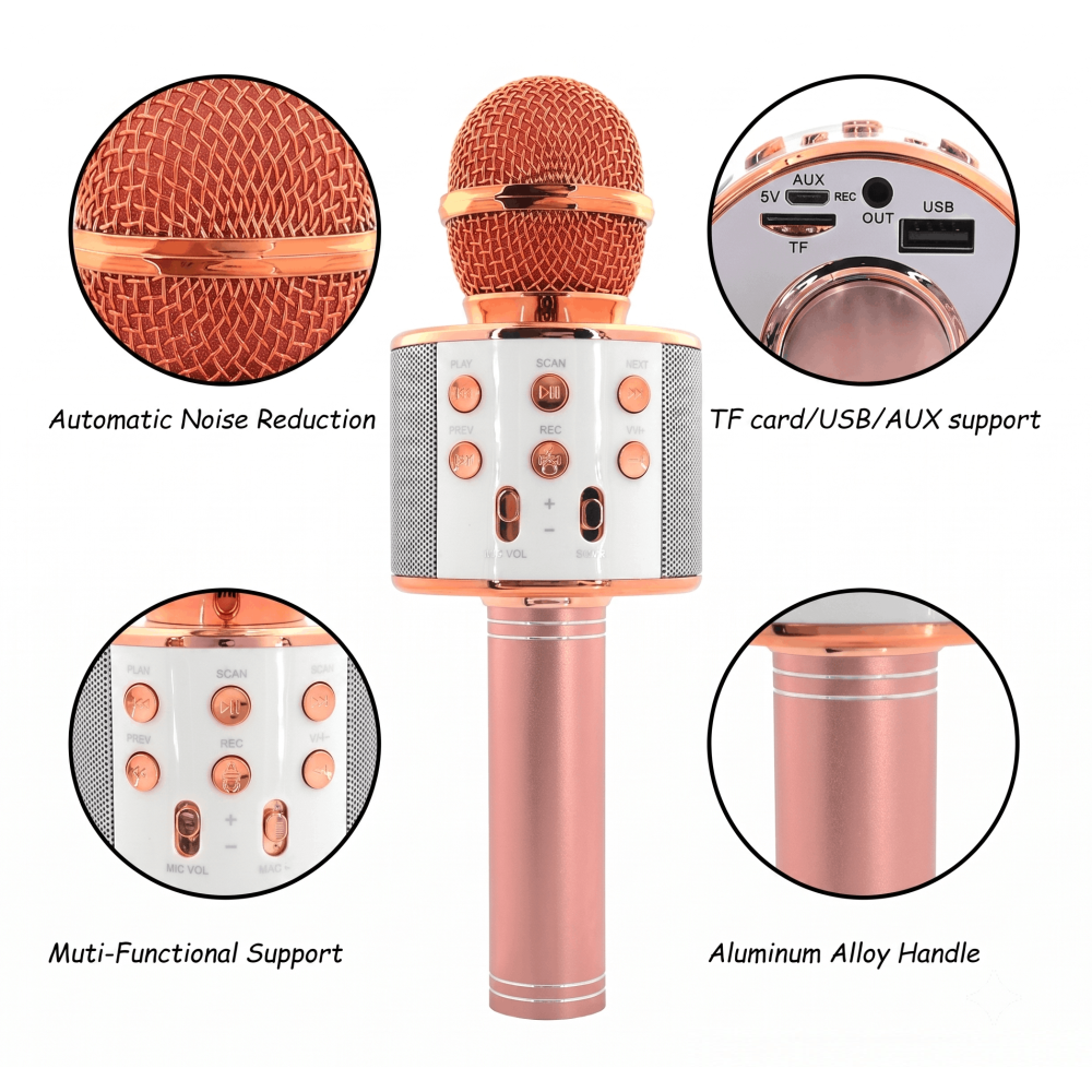 Microphone KARAOKE Bluetooth avec haut-parleur / Rose Gold