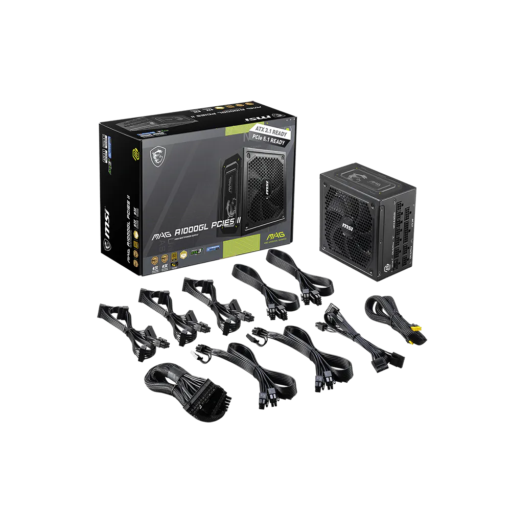 Boîte d'alimentation MSI MAG A1000GL PCIE5 II / Modulaire / ATX / 1000 Watts / 80 PLUS Gold