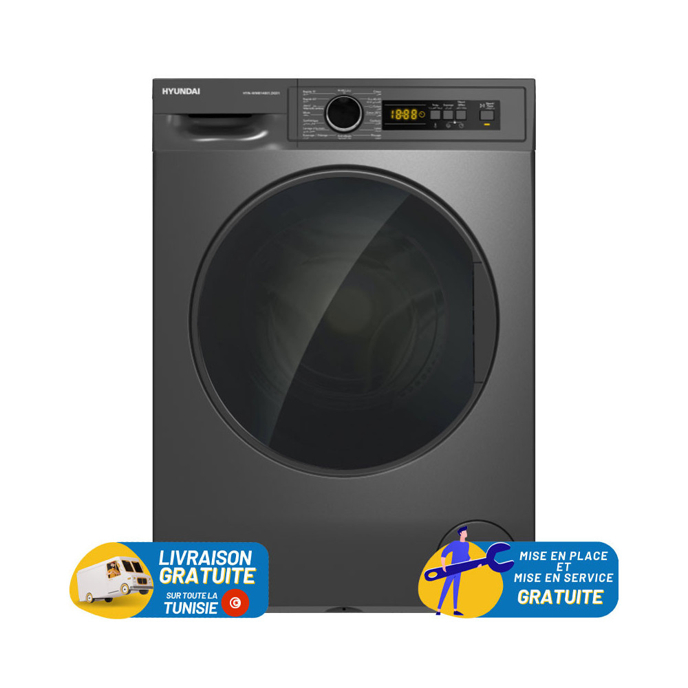 LAVE LINGE HYUNDAI 8KG INVERTER 1400 TR / Dark INOX
