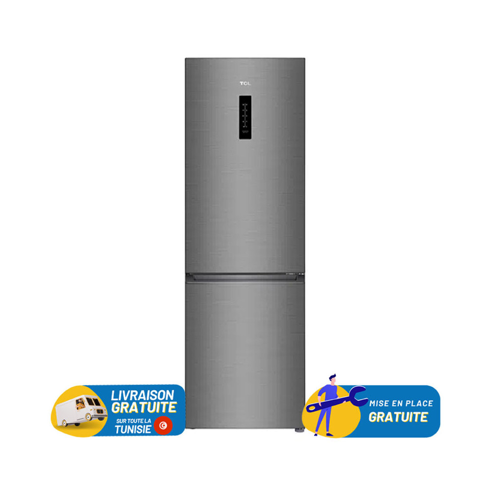 REFRIGERATEUR TCL No Frost COMBINE 318 Litres INOX / Avec Afficheur + Friteuse LUXELL OFFERTE