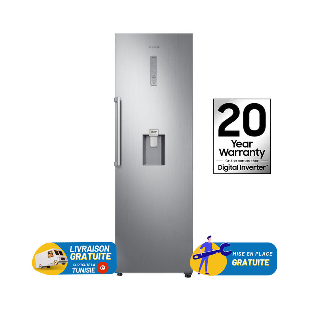 Réfrigérateur Samsung No Frost INVERTER Une Porte 384 Litres / SILVER / avec Distributeur d'eau et Afficheur
