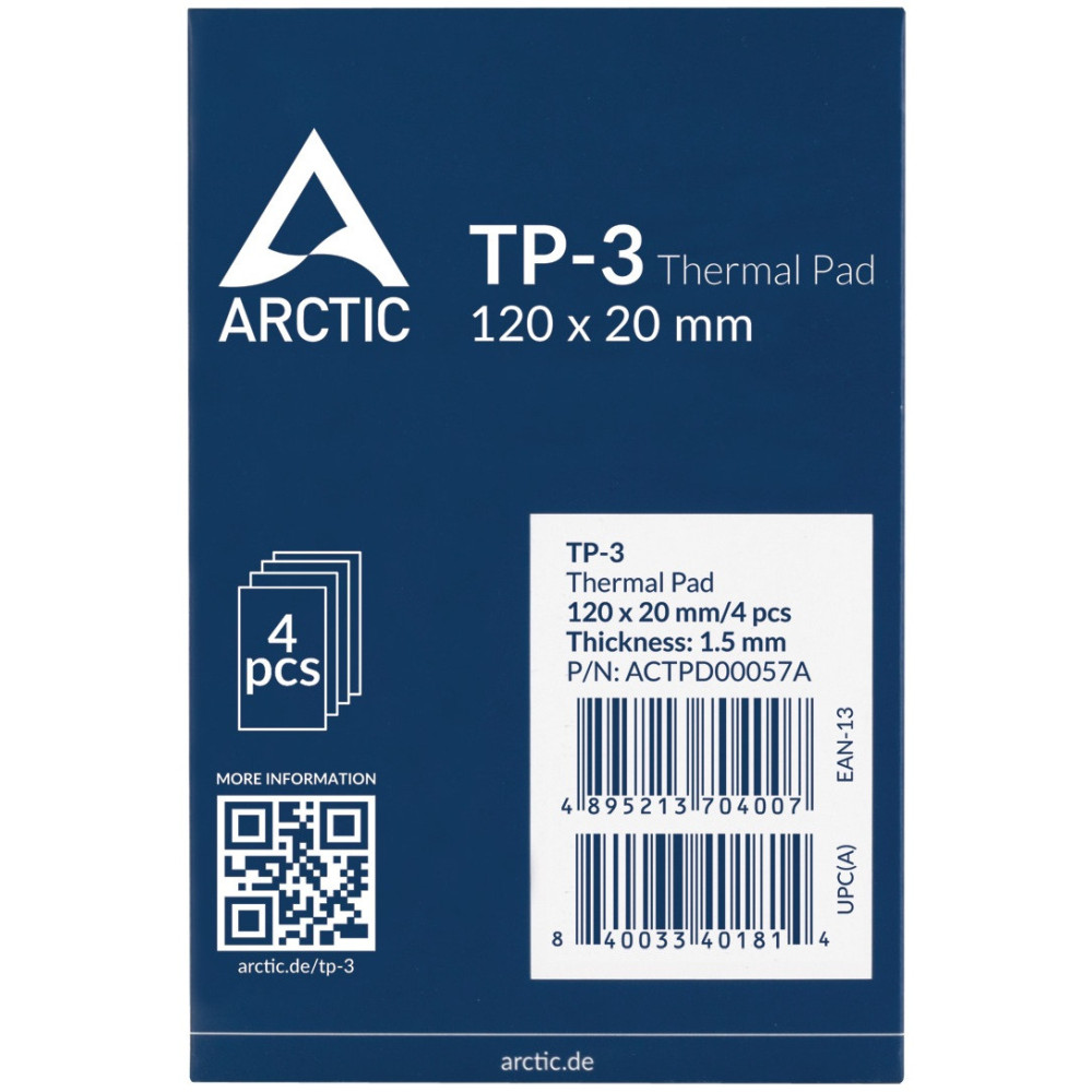Lot de 4 Pads Thermiques Arctic TP-3 / 120 x 20 x 1.5mm / Bleu