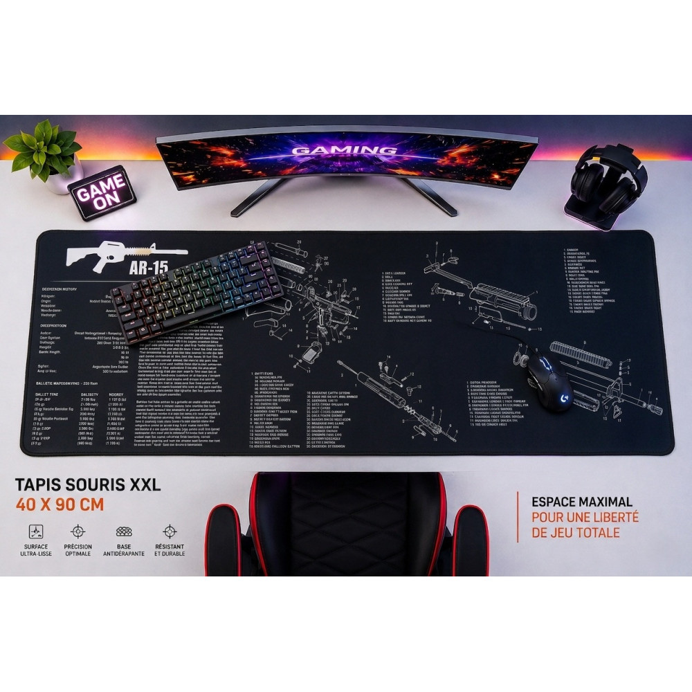 TAPIS DE SOURIS GAMING XXL 40X90 AR-15 Schematic Edition