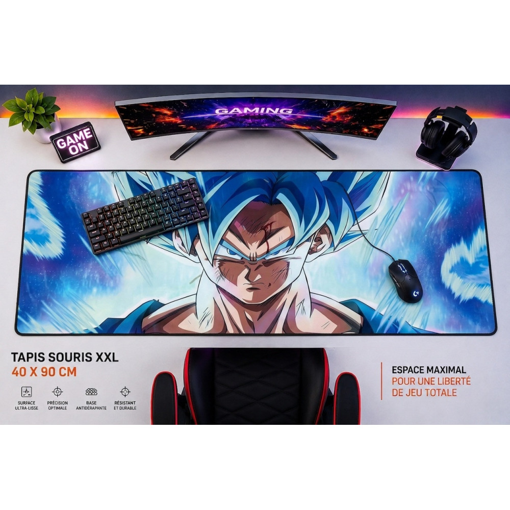 TAPIS DE SOURIS GAMING XXL 40X90 Dragon Ball - Goku Super Saiyan Blue