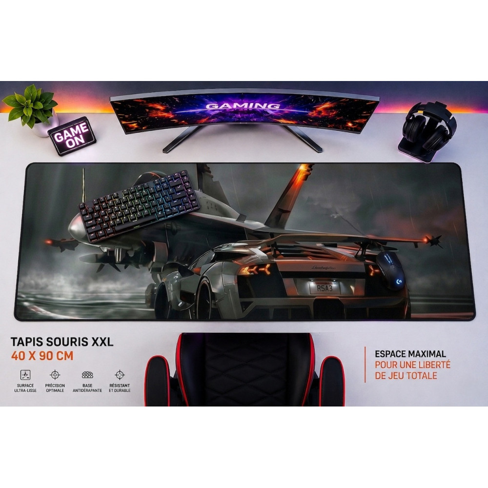 TAPIS DE SOURIS GAMING XXL 40X90 Top Speed / Jet & Lamborghini Edition