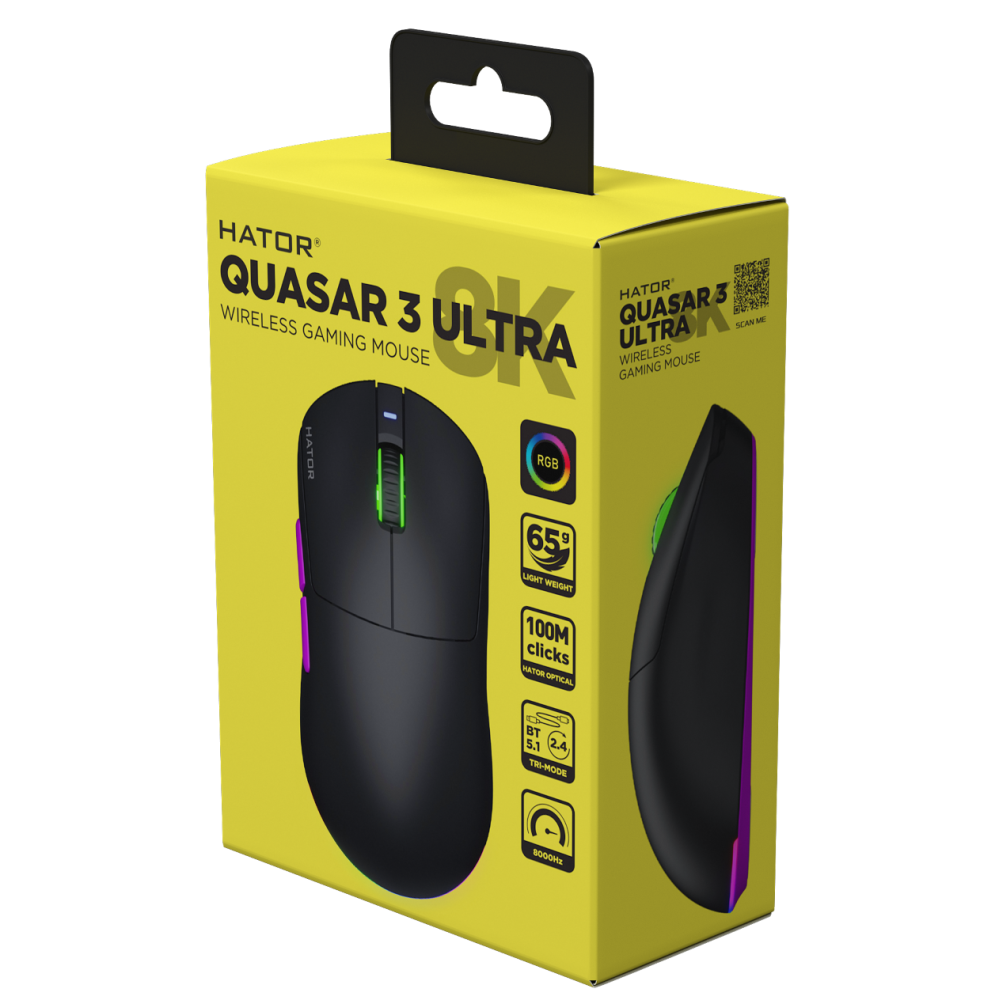 Souris sans fil Gamer Hator Quasar 3 Ultar 8K RGB / NOIR