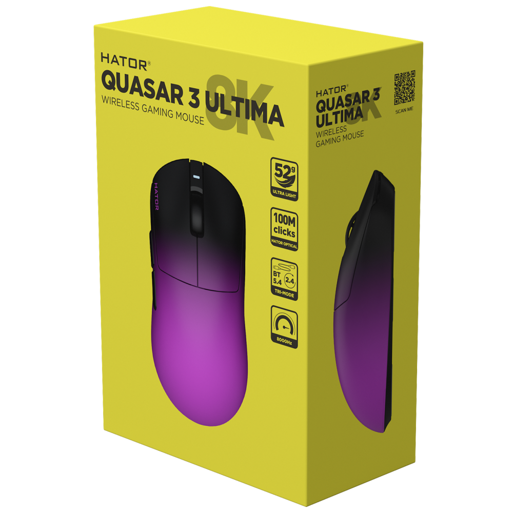 Souris sans fil Gamer Hator Quasar 3 Ultima 8k | Noir & Violet