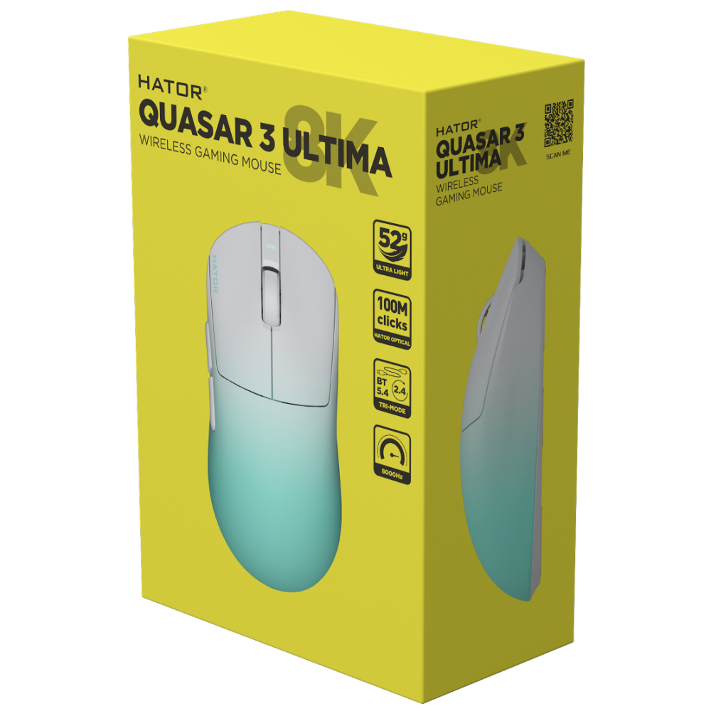 Souris sans fil Gamer Hator Quasar 3 Ultima 8k | Blanc & Vert