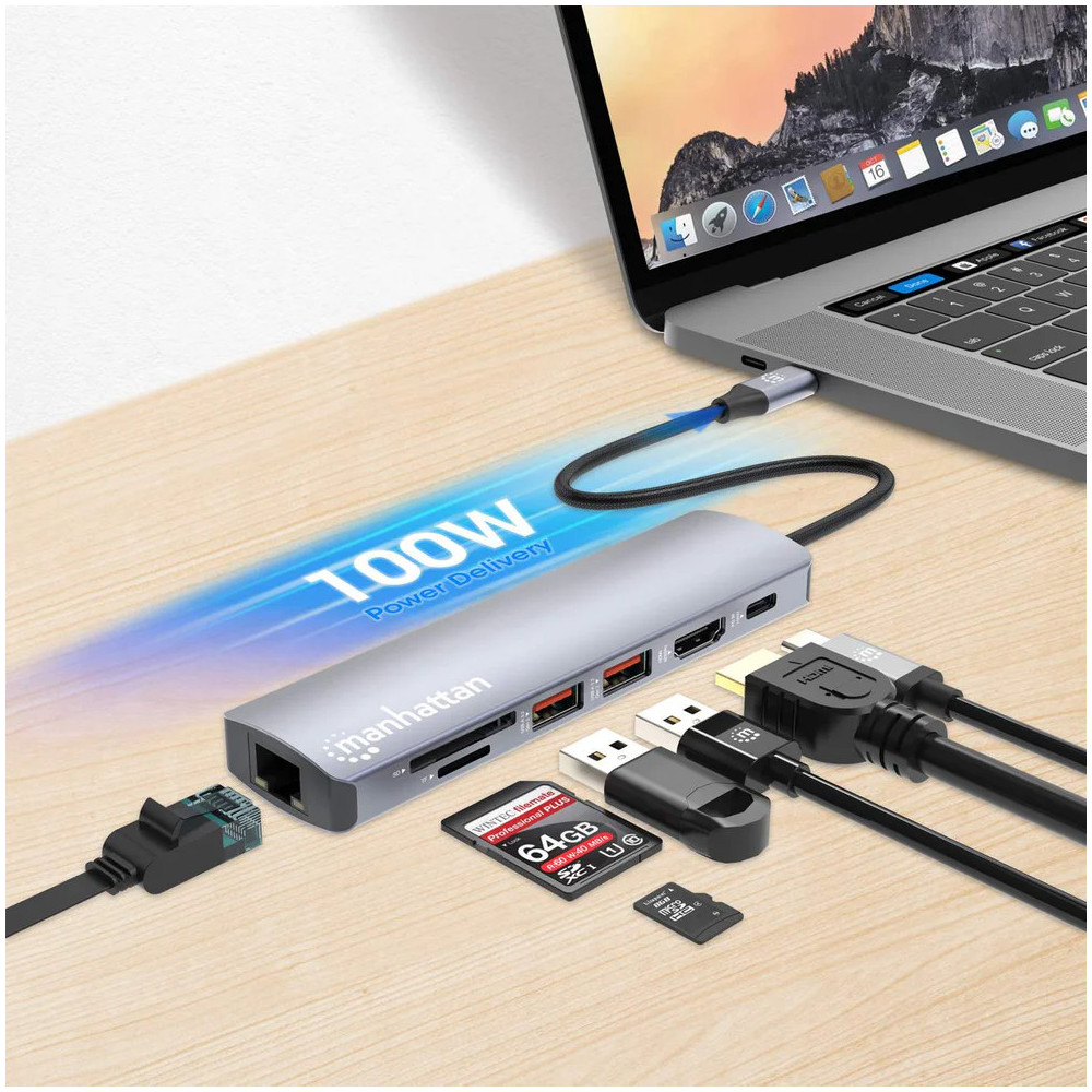 Station d'accueil Manhattan USB-C PD 7 en 1 4K / Hub multiport