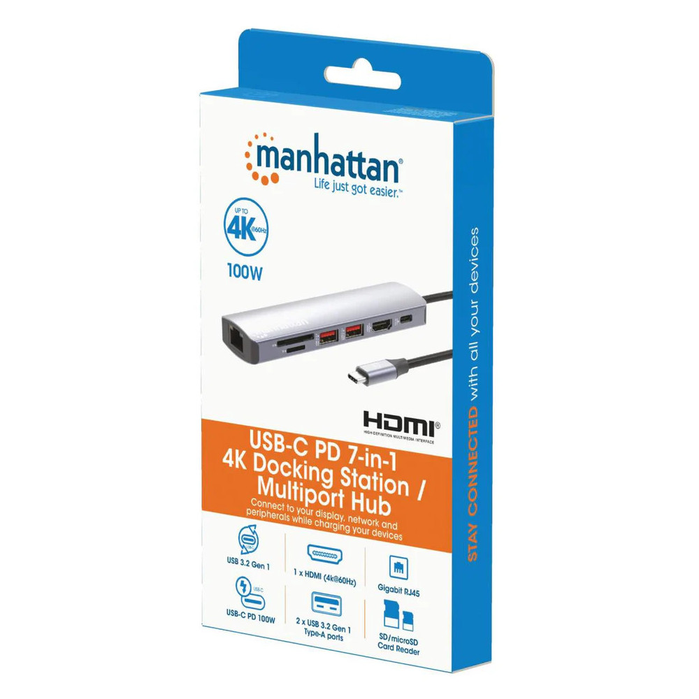 Station d'accueil Manhattan USB-C PD 7 en 1 4K / Hub multiport