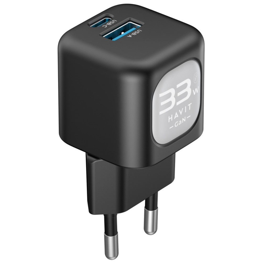TETE CHARGEUR HAVIT GAN FAST CHARGER HV-UC230 DUAL USB-C 33W+USB-A30W