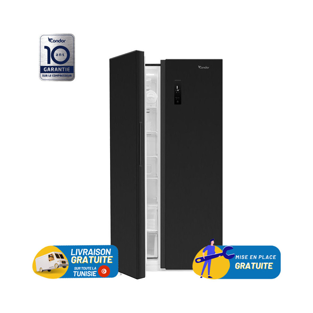 Réfrigérateur CONDOR Side By Side INVERTER No Frost 640 Litres / CRS81NDX / Noir