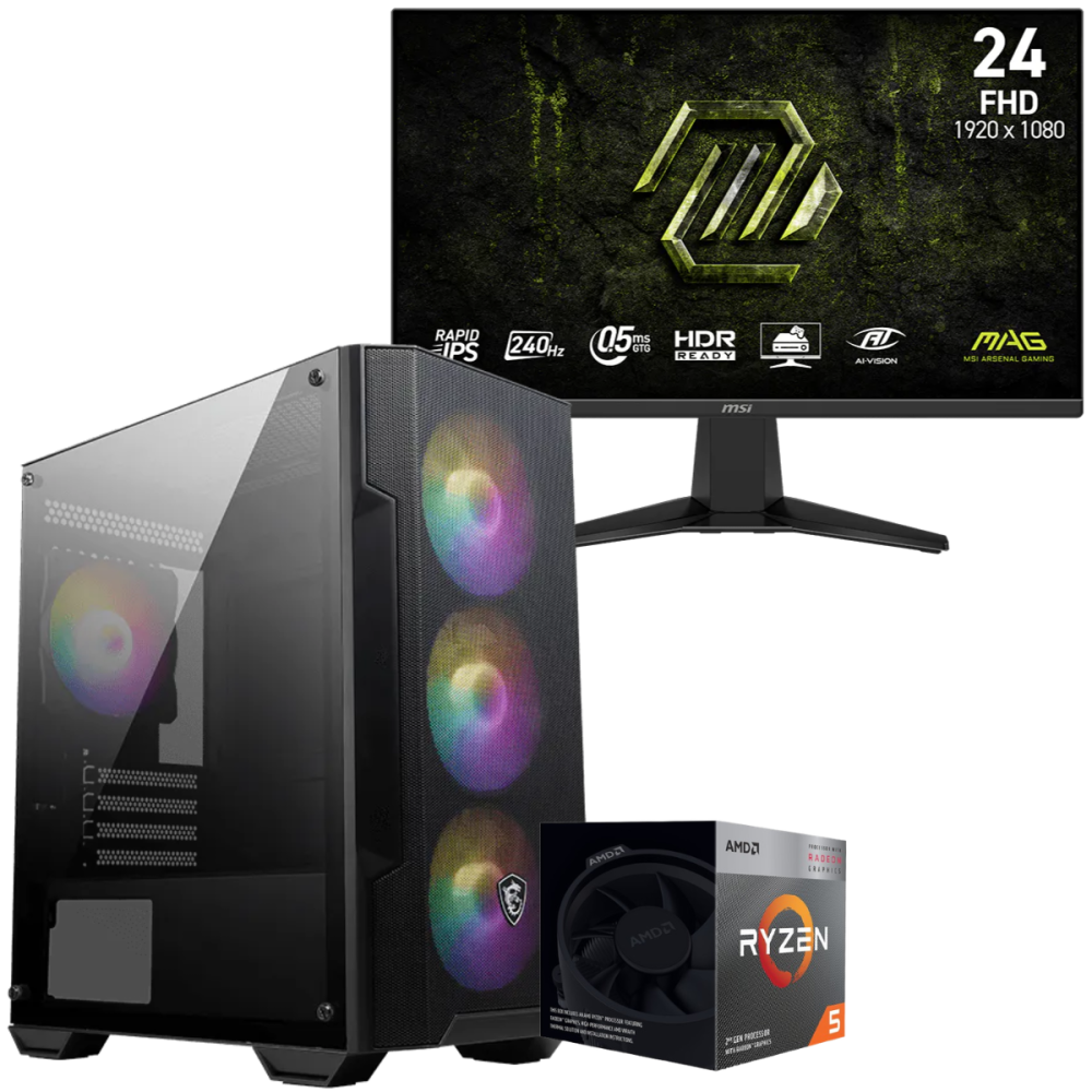 Setup Gamer Special Pc de Bureau Gaming / Ryzen 5 3400G / Vega 11 / 16 Go Avec Écran Gaming MSI MAG 24" Full HD IPS / 240 Hz