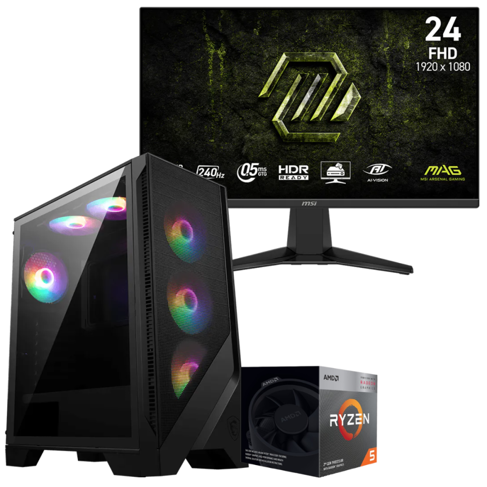 Setup Gamer Special Pc de Bureau Gaming / Ryzen 5 3400G / Vega 11 / 16 Go Avec Écran Gaming MSI MAG 24" Full HD IPS / 240 Hz