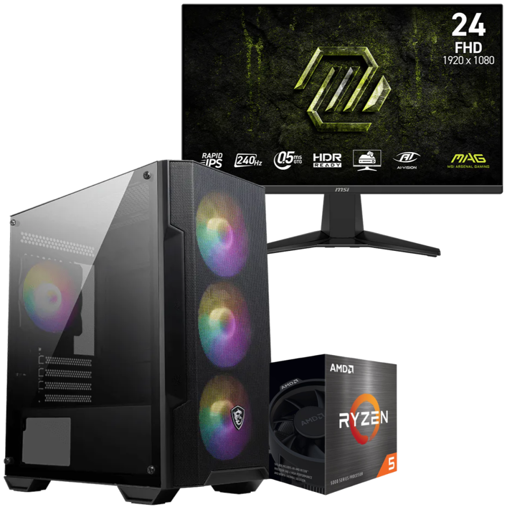 Setup Gamer Special Pc de Bureau Gaming / Ryzen 5 5600GT / Vega 7 / 16 Go Avec Écran Gaming MSI MAG 24" Full HD IPS / 240 Hz