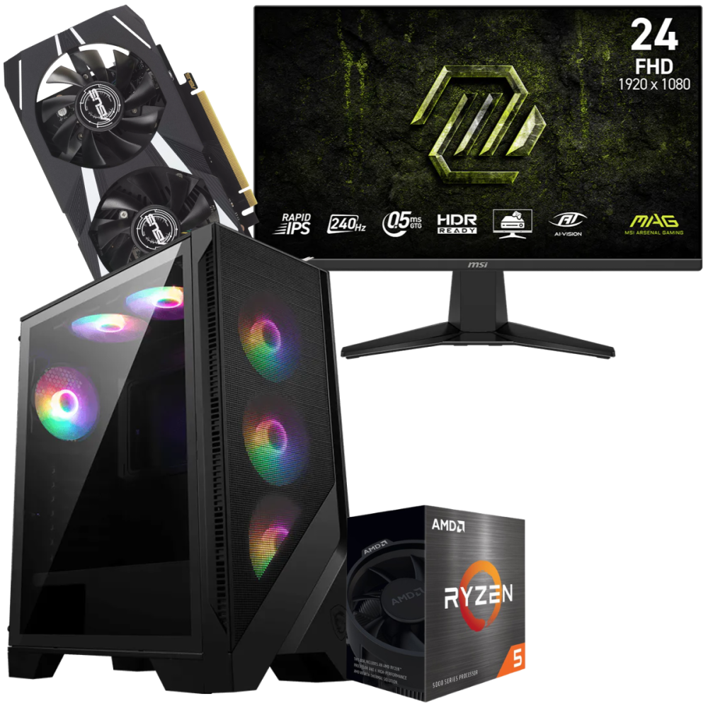 Setup Gamer Special Pc de Bureau Gaming / Ryzen 5 5600 / RTX 3050 6G / 16 Go Avec Écran Gaming MSI MAG 24" Full HD IPS / 240 Hz