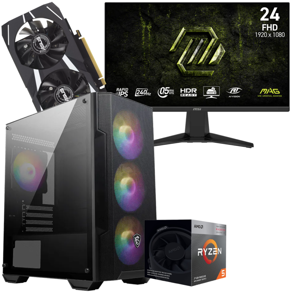 Setup Gamer Special Pc de Bureau Gaming / Ryzen 5 3600 / RTX 3050 6G / 16 Go Avec Écran Gaming MSI MAG 24" Full HD IPS / 240 Hz