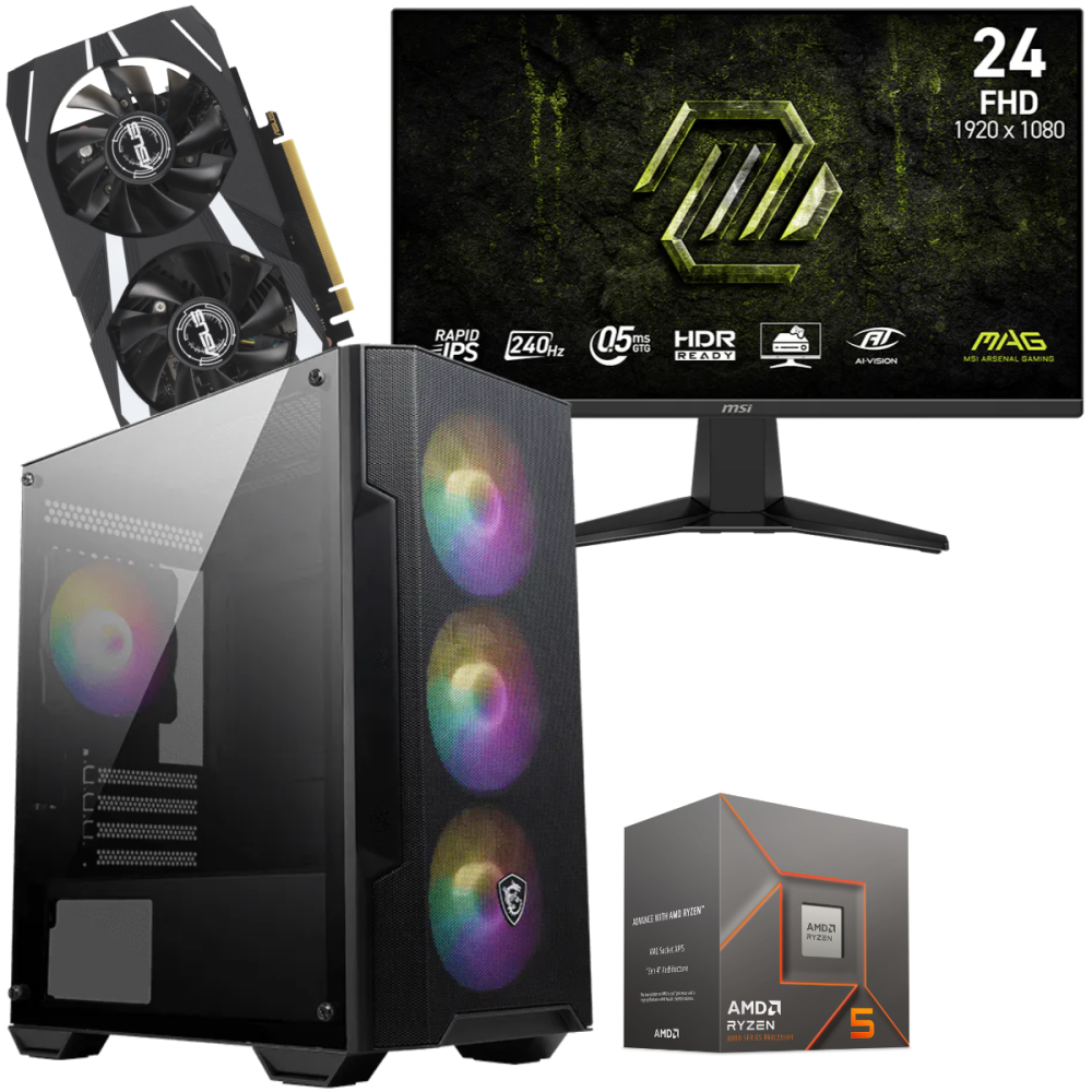 Setup Gamer Special Pc de Bureau Gaming / Ryzen 5 8400F / RTX 3050 6G / 16 Go Avec Écran Gaming MSI MAG 24" Full HD IPS / 240 Hz