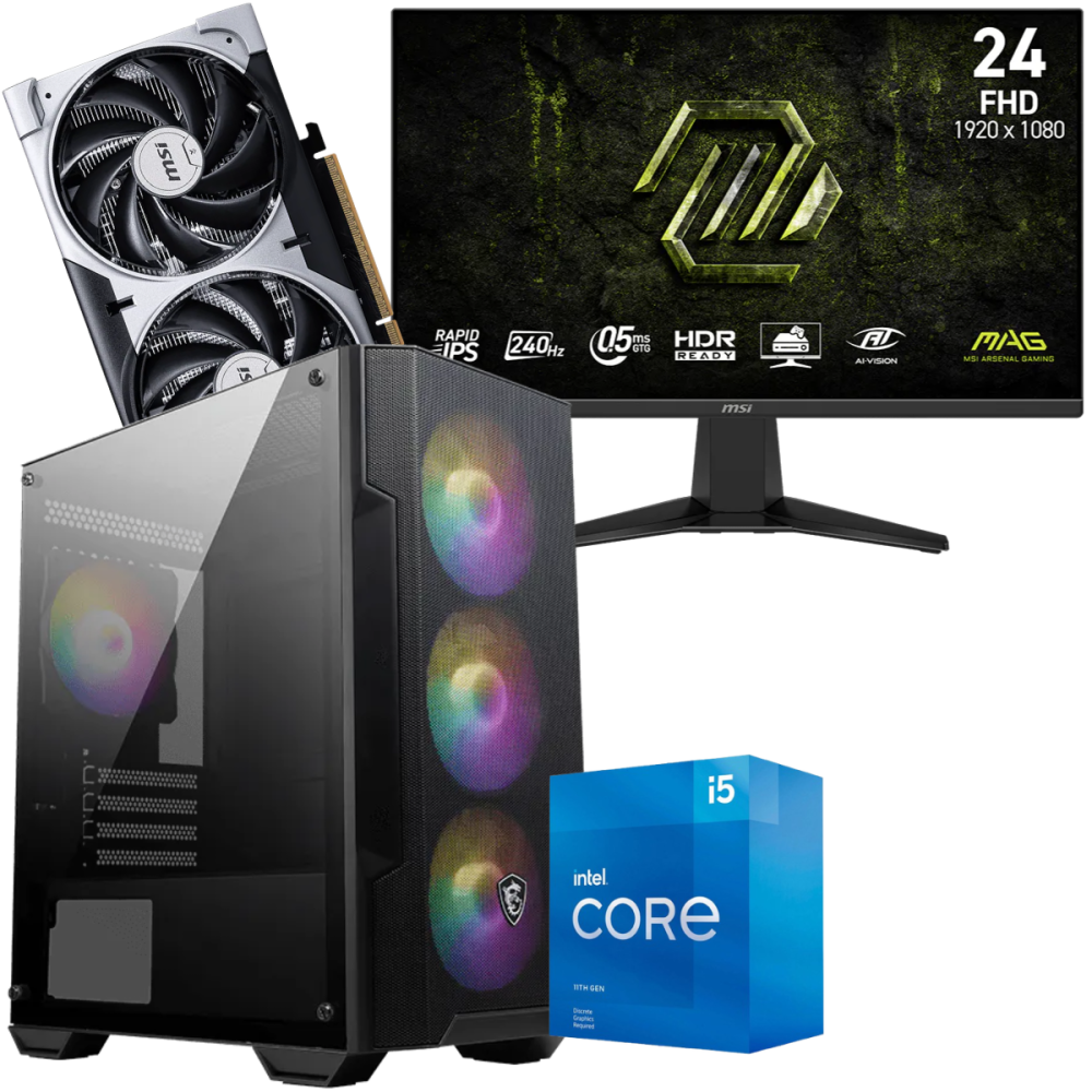 Setup Gamer Special Pc de Bureau Gaming / i5-11400F / RTX 5050 8G / 16 Go Avec Écran Gaming MSI 24" Full HD IPS / 240 Hz