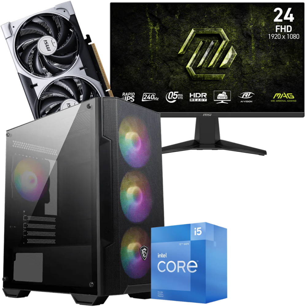 Setup Gamer Special Pc de Bureau Gaming / i5-12400F / RTX 5050 8G / 32 Go DDR5 Avec Écran Gaming MSI 24" Full HD IPS / 240 Hz