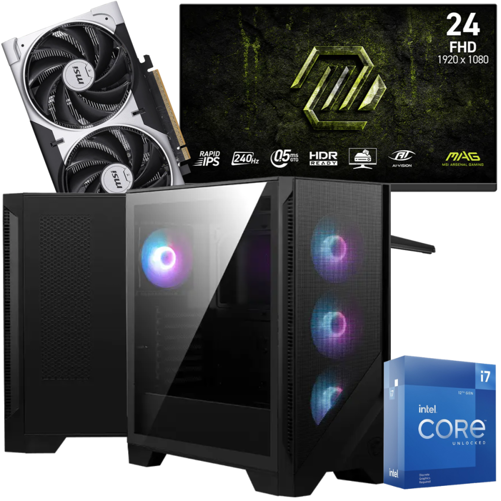 Setup Gamer Special Pc de Bureau Gaming / i7-12700KF / RTX 5050 8G / 32 Go DDR5 Avec Écran Gaming MSI 24" Full HD IPS / 240 Hz