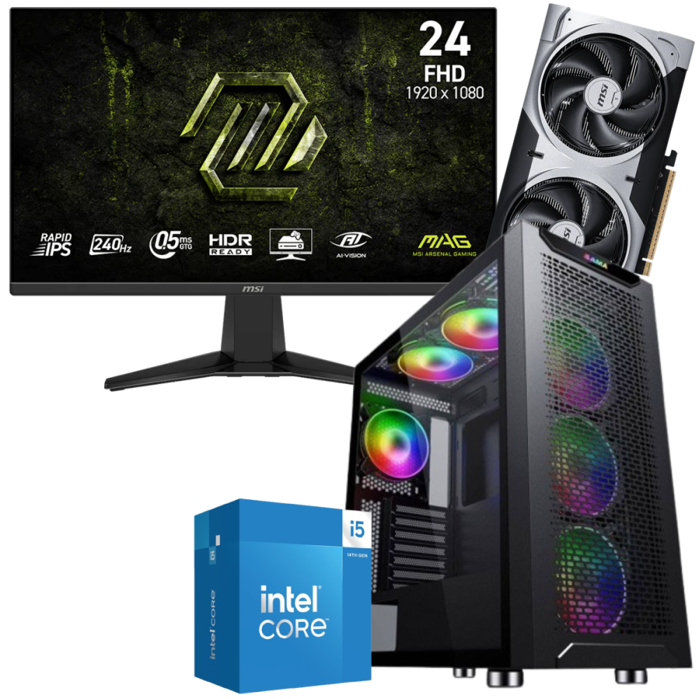 Setup Gamer Special Pc de Bureau Gaming / i5-14400F / RTX 5060 Ti 8G / 16 Go Avec Écran Gaming MSI 24" Full HD IPS / 240 Hz