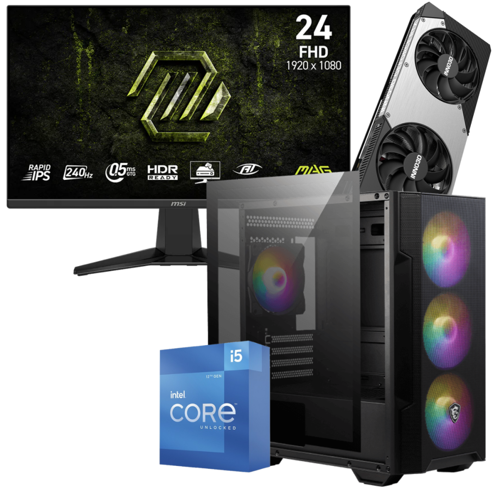 Setup Gamer Special Pc de Bureau Gaming / i5-12600K / RTX 5070 12G / 32 Go Avec Écran Gaming MSI 24" Full HD IPS / 240 Hz