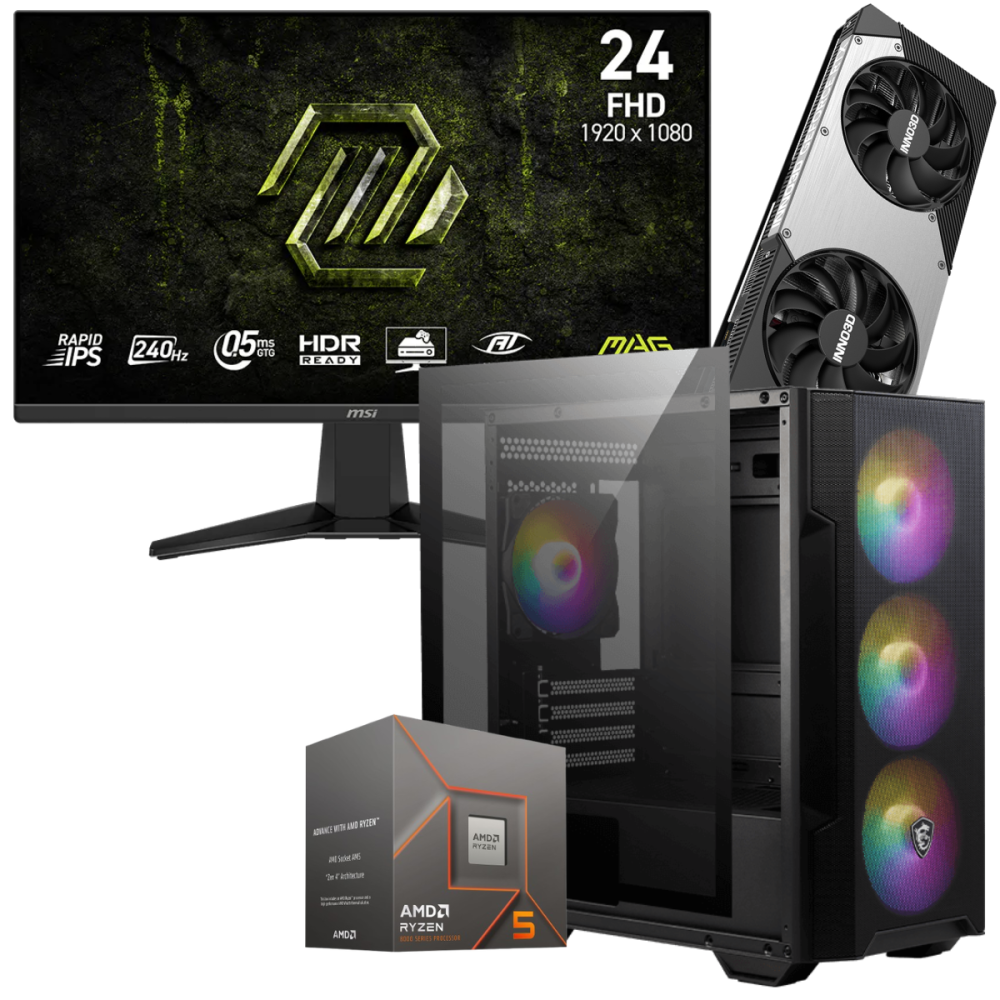 Setup Gamer Special Pc de Bureau Gaming / Ryzen 5 8400F / RTX 5070 12G / 32 Go Avec Écran Gaming MSI 24" Full HD IPS / 240 Hz