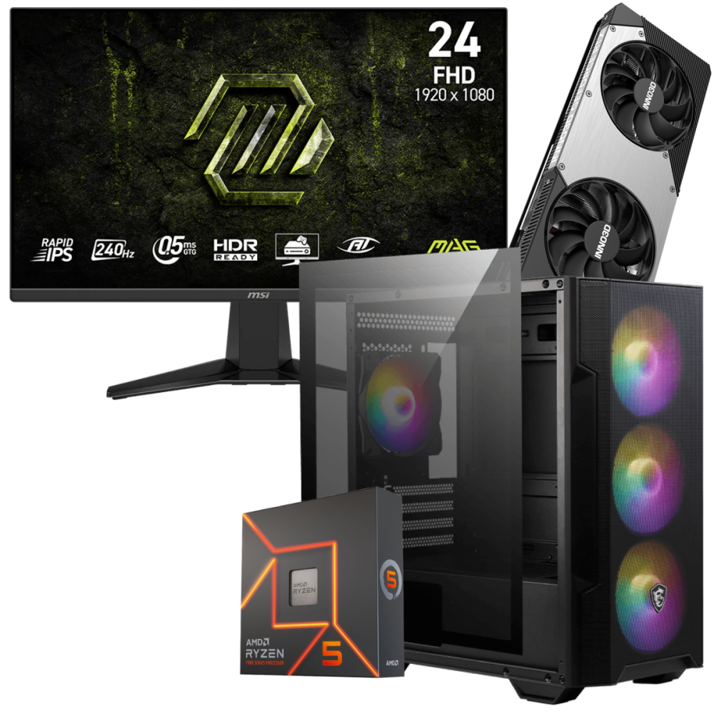 Setup Gamer Special Pc de Bureau Gaming / Ryzen 5 7600X / RTX 5070 12G / 32 Go Avec Écran Gaming MSI 24" Full HD IPS / 240 Hz