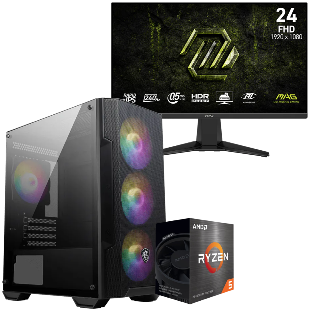 Setup Gamer Special Pc de Bureau Gaming / Ryzen 5 5500GT / Vega 7 / 16 Go Avec Écran Gaming MSI 24" Full HD IPS / 240 Hz